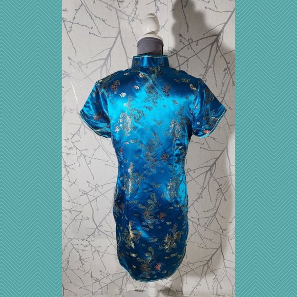 Kaiyu Blue Floral Brocade Traditional Midi Chinese Dress - Picture 5 of 6